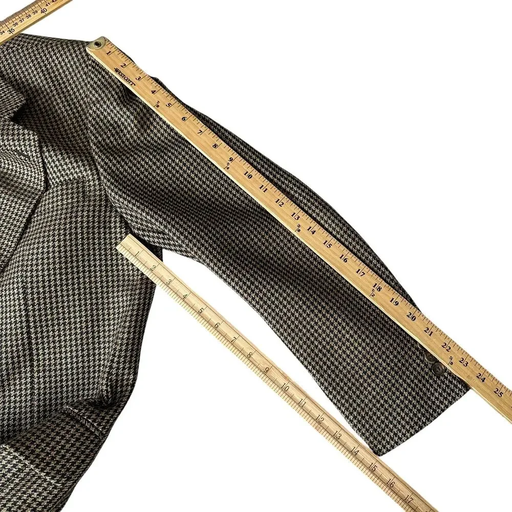 Oscar De La Renta Brown Houndstooth Plaid Blazer Sport Coat  2 Button 42 42R